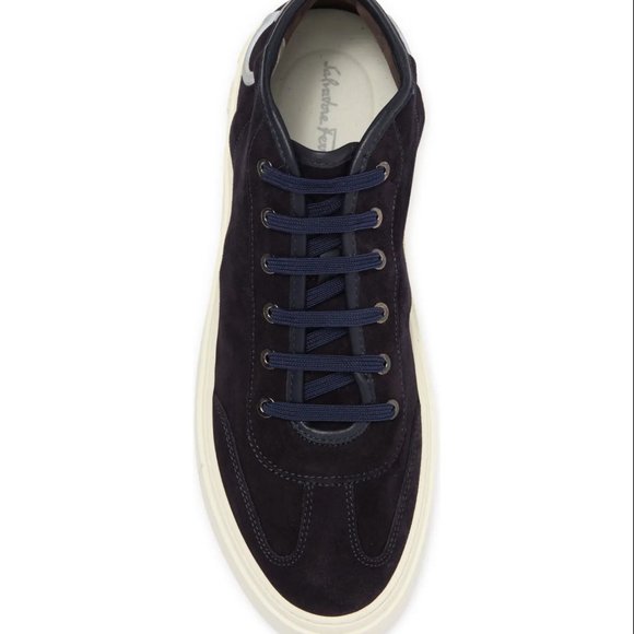 SALVATORE FERRAGAMO Gancini Suede Leather Sneaker NAVY BLUE BNIB $660 DUST BAG - Picture 5 of 14